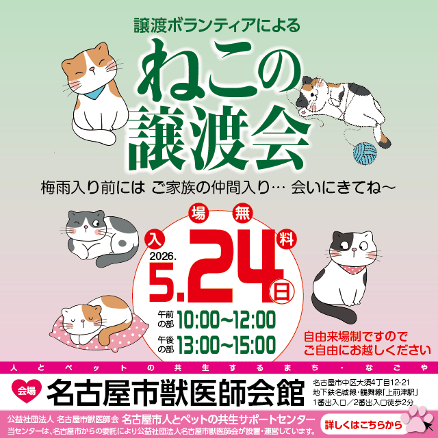 令和8年5月24日(日)保護猫の譲渡会を開催します